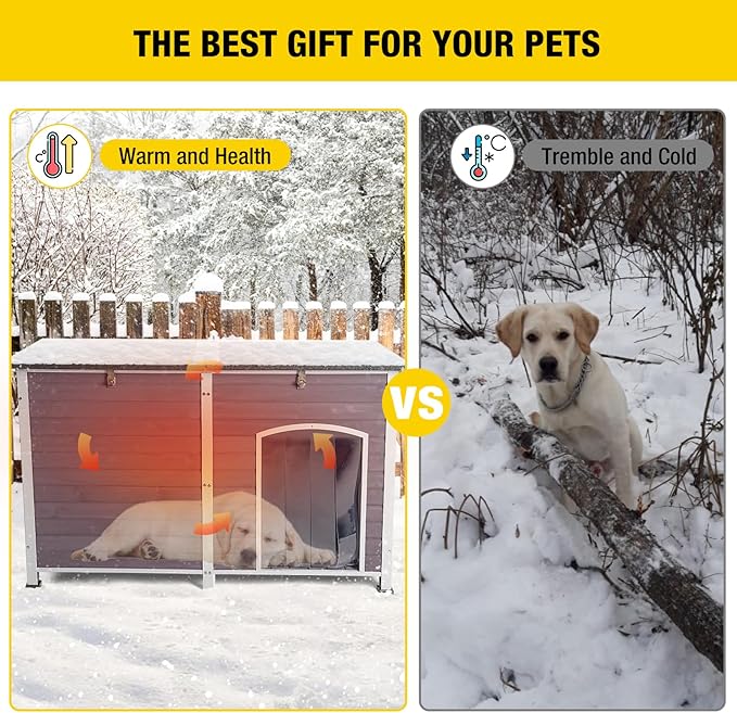 Aivituvin Large Dog House with Insulated Liner for Outdoor, Waterproof Outsides Heated Dog Kennel for Small Medium Large Dog with All-Around Iron Frame-PawvioPets