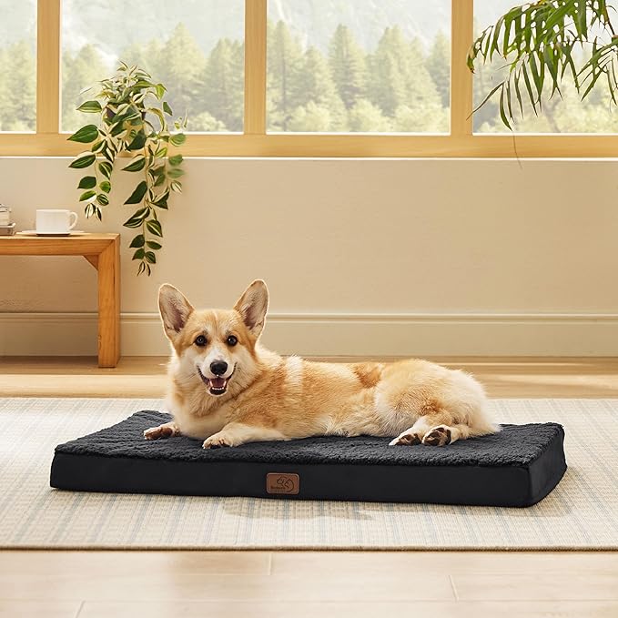 Bedsure Large Dog Bed for Crate - Orthopedic Flat Pet Beds with Removable Washable Cover, Egg Crate Foam Crate Mat, Suitable for Pet Up to 50 lbs-PawvioPets