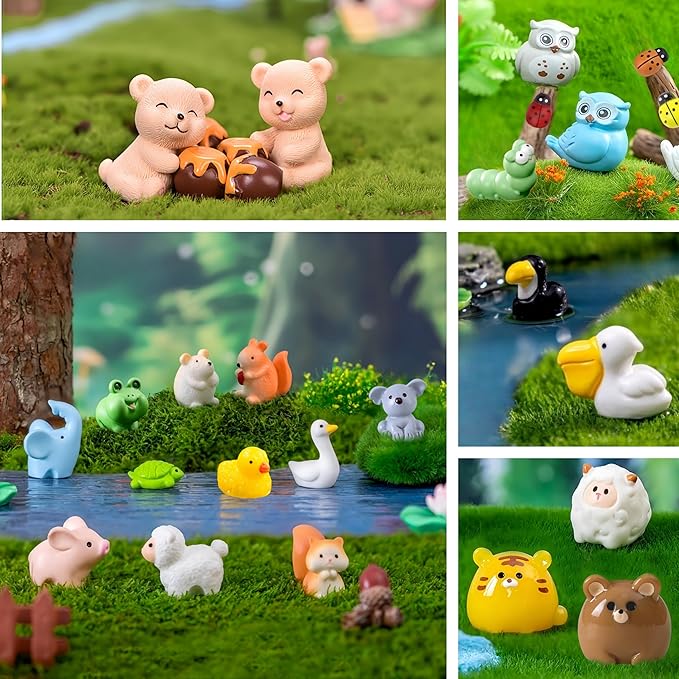 100pcs Various Mini Resin Animals Figurines Miniature Figures Ornament Fairy Garden Accessories Micro Landscape Dollhouse Aquarium Bonsai Tiny Crafts Decor-PawvioPets