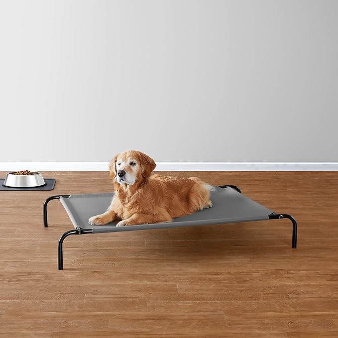 Amazon Basics Cooling Breathable Elevated Dog Bed with Metal Frame for Large Dogs, 51 x 31 x 8 Inch, Grey-PawvioPets