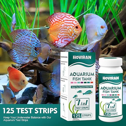 7 Way Aquarium Test Strips, 125 Count Fish Tank Test Strips for Freshwater Saltwater Pond, Water Testing Kit Aquarium for Chlorine, Total Hardness, Carbonate, Alkalinity, Nitrate, Nitrite and pH-PawvioPets
