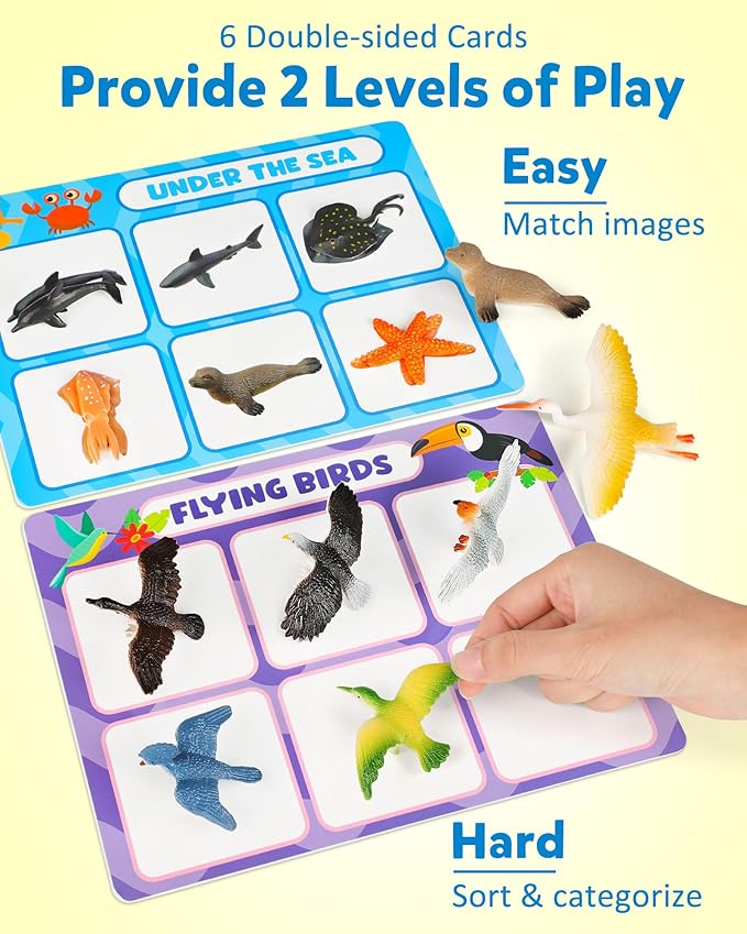 Coogam Sorting Toys for Toddles, Animals Figures Dinosaurs Birds Insects Cognition Matching Game Playset, Fine Motor Learning Activities Educational Toy Gift for 3 4 5 Year Old Kid-PawvioPets