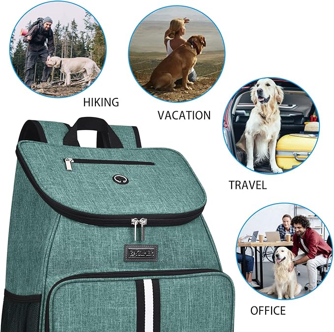 BAGLHER丨Dog Travel Bag, Airline Approved Pet Supplies Backpack, Dog Travel Backpack Accessories Set with 2 Silicone Collapsible Bowls and 2 Food Baskets. Green-PawvioPets