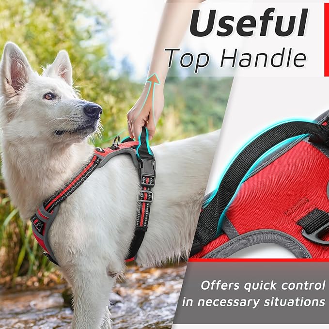 Eagloo Dog Harness Large Breed, No Pull Service Vest with Reflective Strips and Control Handle, Adjustable and Comfortable for Walking, No Choke Pet Harness with 2 Metal Rings, Red, XL-PawvioPets