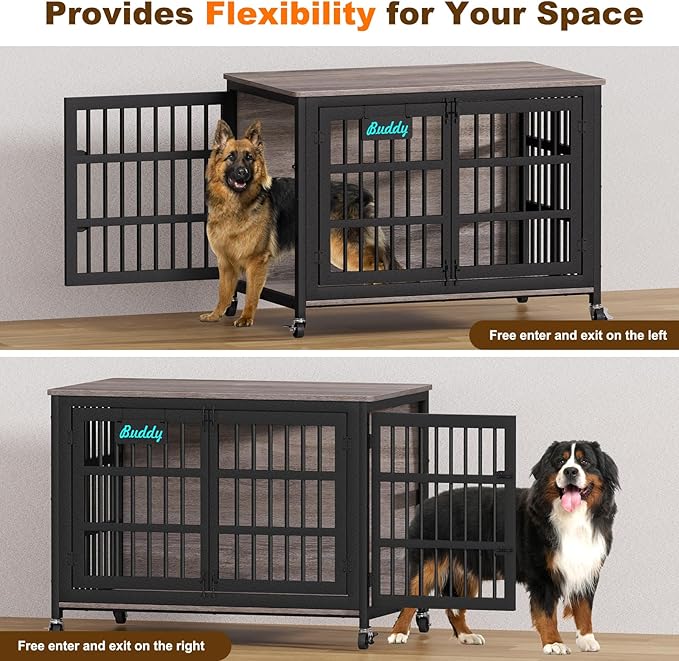 EasyCom 48"/42"/33" XXL Dog Crate Furniture with Casters, Heavy Duty Dog Kennel Indoor for Large Dogs, Escape-Proof and Chew-Proof Dog Cage for high Anxiety Dog, Decorate House as TV Stand, End Table-PawvioPets