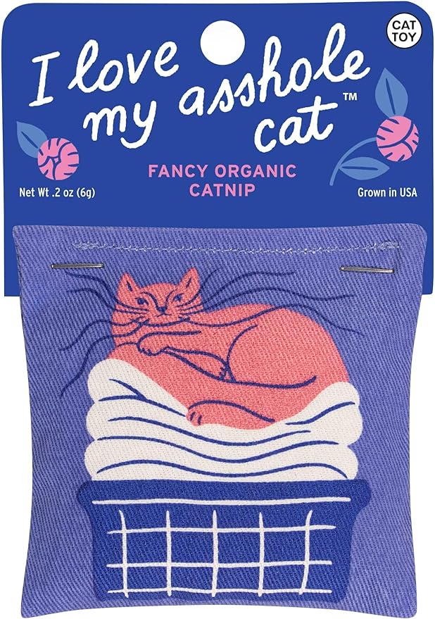 Blue Q I Love My A'hole Cat Catnip Cat Toy. Premium Organic Catnip Grown in The USA, 100% Cotton Pouches, Kitty Graphics Sure to Delight Every Cat-Keeper.-PawvioPets