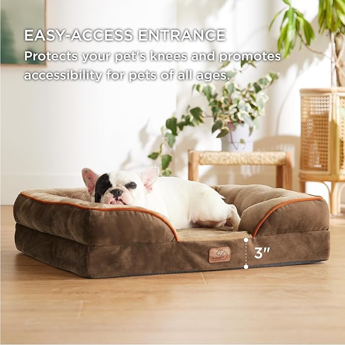 Bedsure Orthopedic Dog Bed Medium Size Dogs - Washable Medium Dog Cat Bed Waterproof, Comfort Pet Couch Sofa with Washable Removable Cover, Pets Bed with Nonskid Bottom, Brown, 28"-PawvioPets