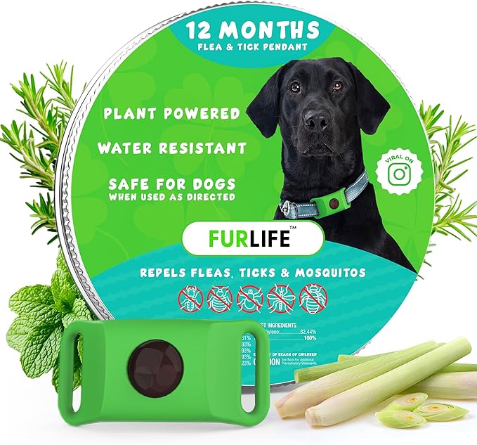 FurLife Green Dog Tag, Flea and Tick Prevention for Dogs - Waterproof Pendant for Collar, Safe for All Breeds-PawvioPets