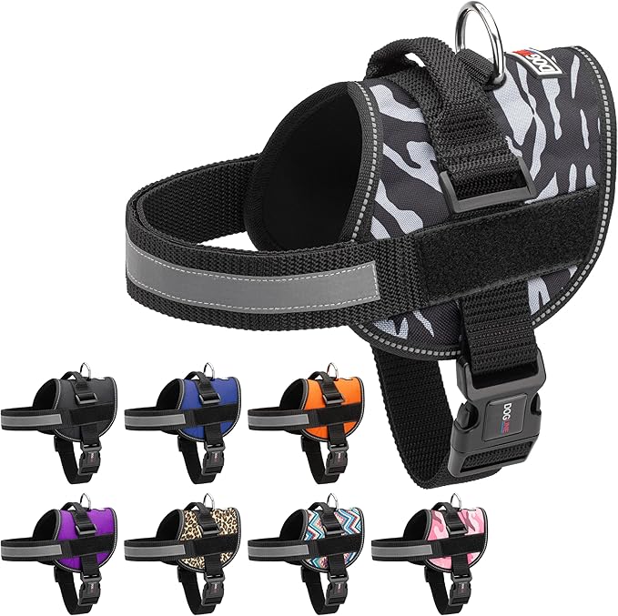 Dogline Dog Harness, Reflective No-Pull Adjustable Vest with Handle for Walking, Training, Breathable, No - Choke Harness for Small, Medium or Large Dogs Room for Patches Zebra Black/White XL 33"-46"-PawvioPets