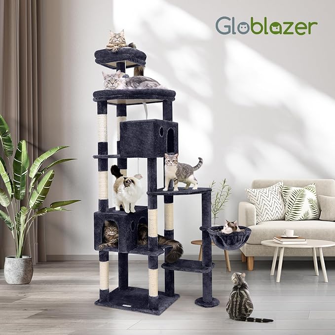 Globlazer Giant Cat Tree, 83 inch Cat Tree for Indoor Cats Large Adult, XXL Cat Tower with 9 Scratching Posts for 20lb+ Heavy Duty Large Adult Cats, F83, Dark Grey-PawvioPets