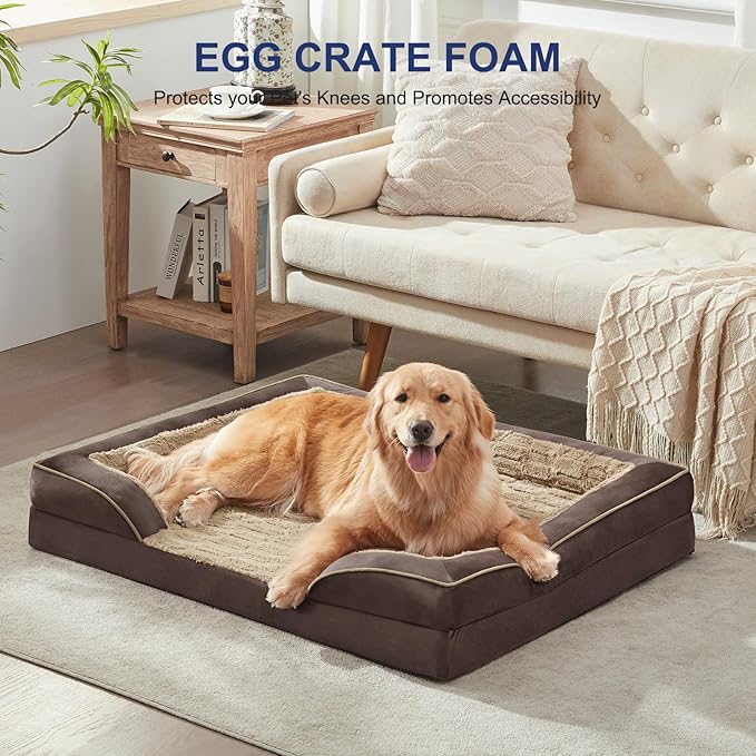 FURTIME Orthopedic Dog Bed for Extra Large Dogs - XL Plus Washable Dog Sofa Beds, Supportive Foam Pet Couch Bed with Removable Washable Cover, Waterproof Lining and Nonskid Bottom, Khaki-PawvioPets