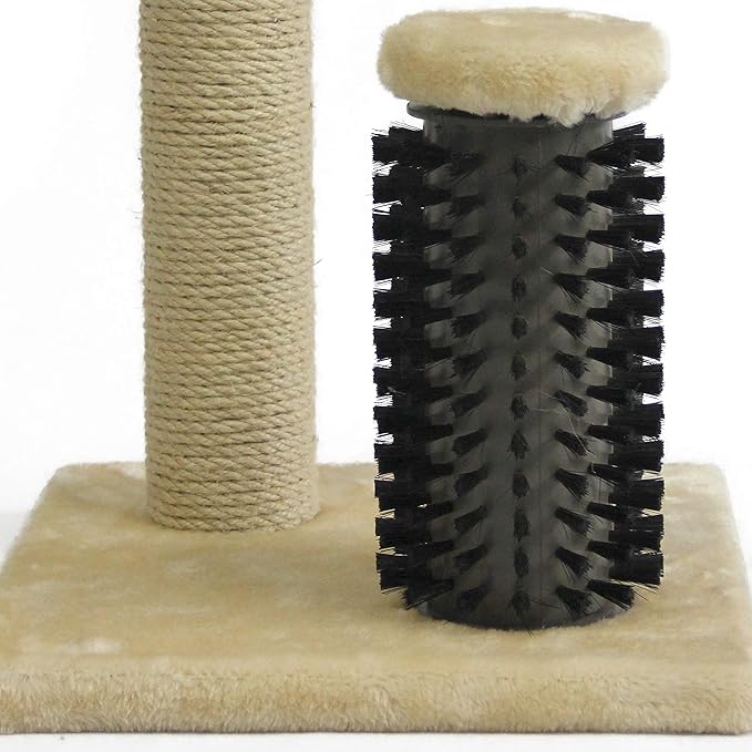 Amazon Basics Cat Scratcher - Indoor Classic Single Cat & Kittens Scratching Post with Brush, Small (16.5" H) - Beige-PawvioPets