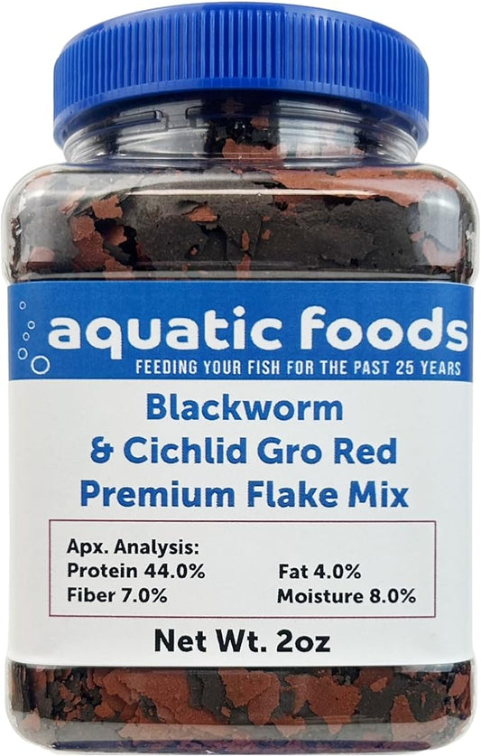 Aquatic Foods Inc. California Blackworm & Cichlid Color Red Premium Flakes for Discus, Cichlids All Community Tropical Fish Also Pellet Mix, Wafer Mix Included…2oz-PawvioPets