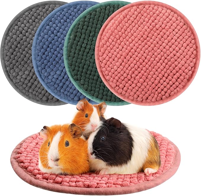 Amylove 4 Pcs Guinea Pig Cage Liner Guinea Pig Bedding Washable Fleece Pee Pads Reusable Small Animals Training Mat Small Animal Sleeping Bed for Bunny Hamster(Mixed Colors,Diameter 7.8 Inch)-PawvioPets