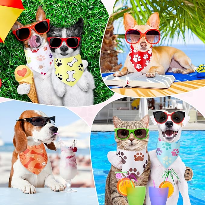 Abbylike 50 Pcs Paw Print Dog Bandanas Bulk Soft Triangle Scarves for Pets Party Costume Doggie Walking Photo Props Bibs for Pets Shops Adoption Events Halloween Party Gifts(25.6 x 17.7 x 17.7 Inch)-PawvioPets