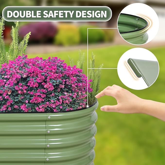 1MORE Galvanized Raised Garden Bed- Planter Garden Boxes Outdoor, Raised Beds for Gardening, 4x2x1.4ft Metal Garden Bed Kit for Vegetables Flower, Planter Raised Bed with Protective Tape & Tools.Green-PawvioPets