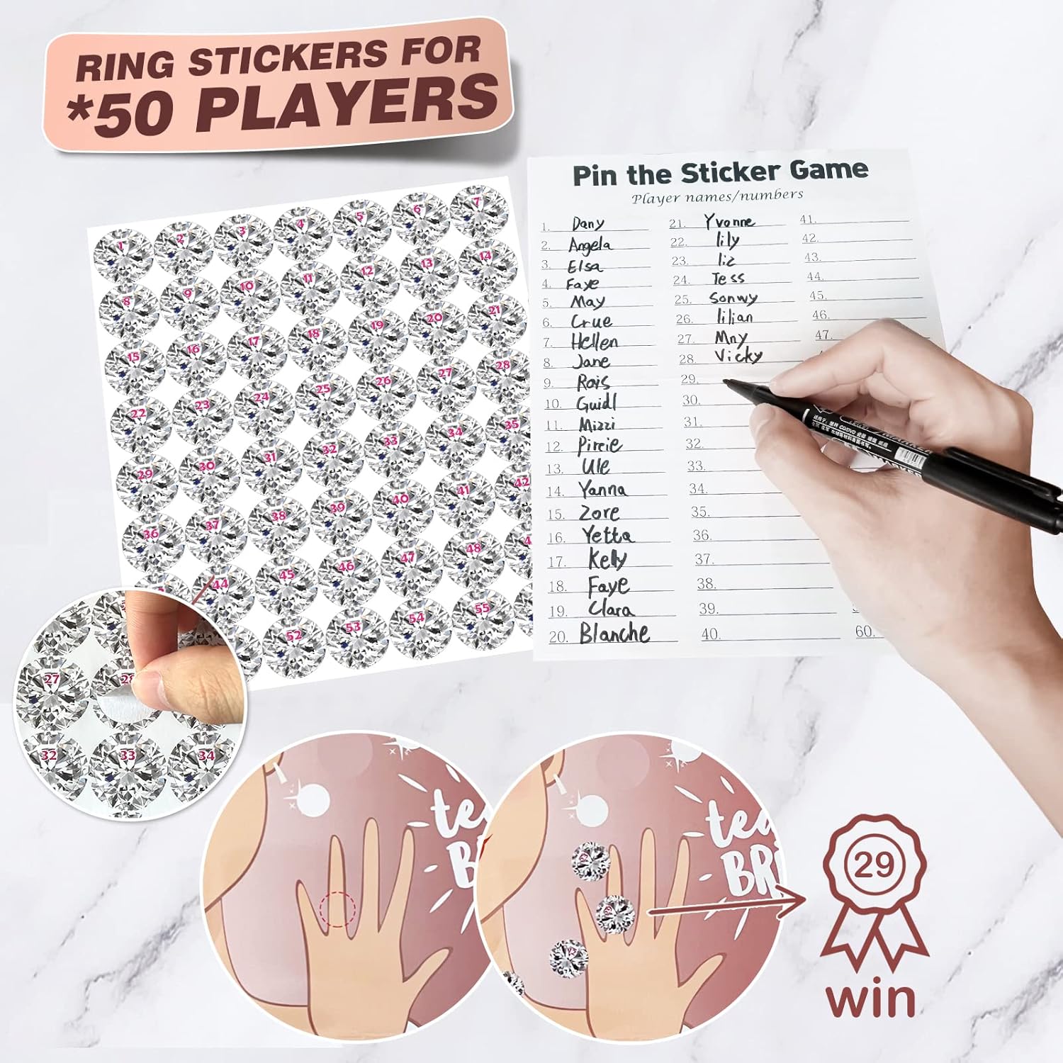 Bridal Shower Games, Pin The Ring On The Bride, Bridal Shower Engagement Wedding Shower Bachelorette Party Games 50 Guests