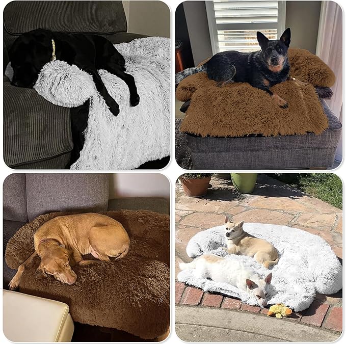 GGIB Calming Dog Bed Fluffy Plush Dog Mat for Furniture Protector with Removable Washable Cover for Large Medium Small Dogs and Cats (Extra Large (53x39.3x6), Brown)-PawvioPets