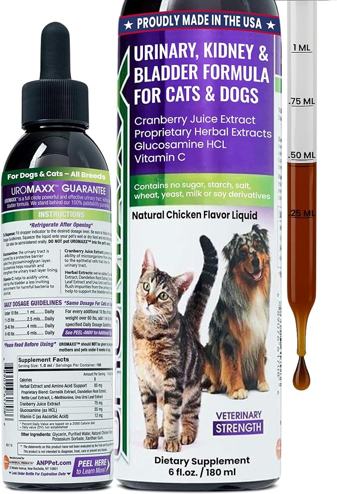 Cat & Dog Urinary Tract Treatment, Bladder & Kidney Support for Dogs and Cats, Powerful Yet Gentle Pet Care, with Liquid Cranberry & Glucosamine, Chicken Flavor, 6 oz Bottle, 1 Pack-PawvioPets