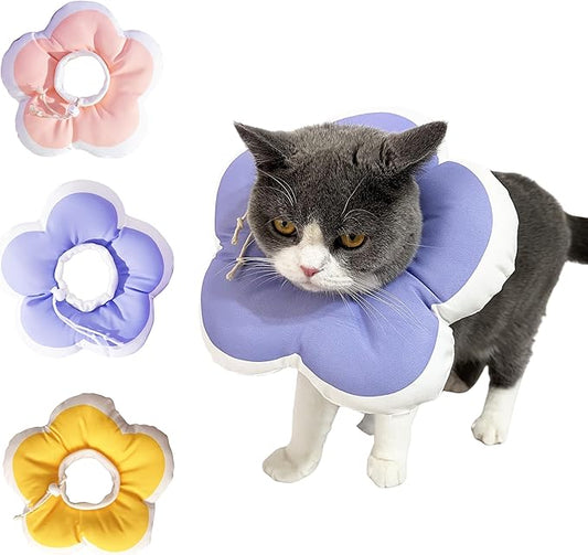 Cat Cone Collar Soft, Adjustable Kitten Cone After Surgery, Waterproof Recovery E Collar for Pet to Stop Licking(Purple Flower, Medium)-PawvioPets