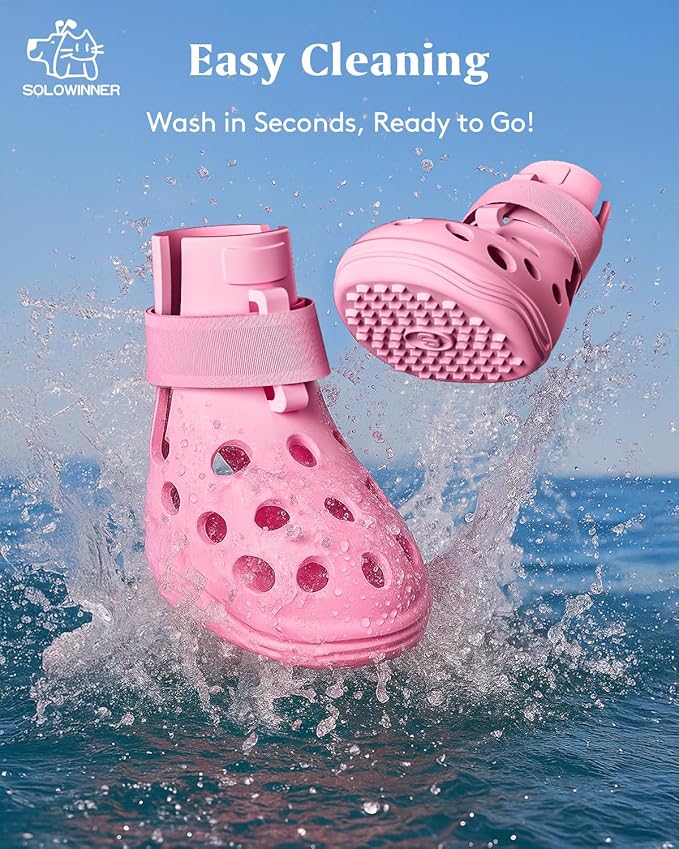 Dog Shoes for Hot Pavement, Breathable Dog Boots Paw Protectors with Adjustable Straps & Non-Slip Sole, Easy On & Off, Waterproof, Easy-Cleaning (Pink, S)-PawvioPets
