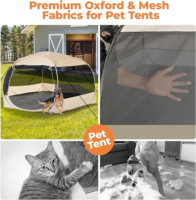 EighteenTek XXLarge Popup Portable Dog Houses, 10'x4.8'H Assembly-Free Gazebo-Style Dog Cot Cat Playpen Screen Pet Tent Sun Shade Shelter Dog Bed with Canopy for Outdoor Anti-Bugs with Leakproof Floor-PawvioPets