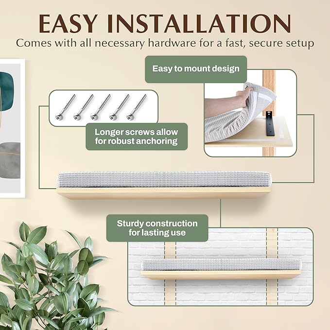 Extra Large 23.6”x12.6” CALLICO HAVEN- Stylish Cat Wall Shelves with Cushion, Modern Wall-Mounted Cat Tree Furniture, Window Cat Shelf & Perch, Sturdy/Hidden Mounts, Washable Cover - Flat Shape-PawvioPets