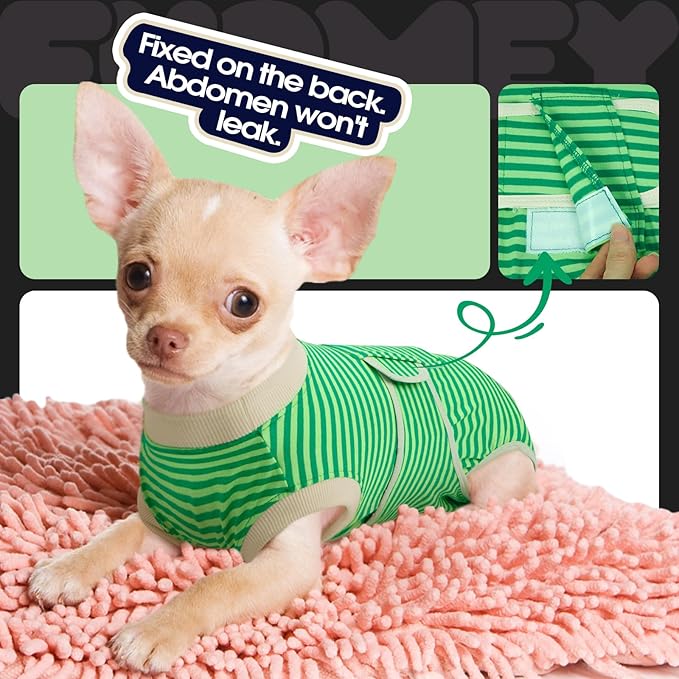 FUAMEY Dog Recovery Suit Male,Dogs Surgery Neuter Suits Puppy Spay Shirts for Female Protect Dog's Skin Anti Licking Abdominal Wounds Doggie Onesie Pet Bodysuit Alternative to Cone Green Stripes XL-PawvioPets