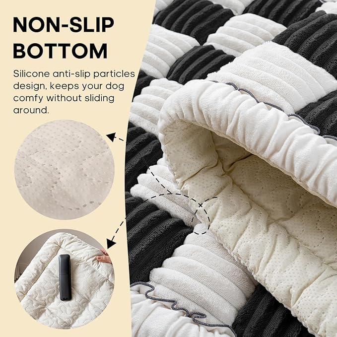 Backseat Pet Bed Mat, Non-Slip Plaid Dog Bed for Car Back Seat, Flannel Backseat Dog Bed, Fit for Backseat Extenders and Trucks SUVs (Black&White, 24.8x54 inch)-PawvioPets