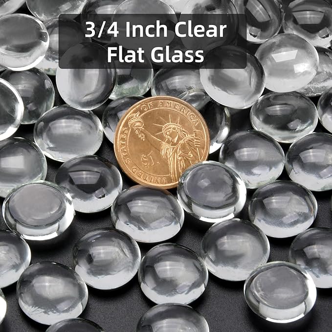 10LB Clear Flat Glass Marbles for Vases, Gemstone Beads Vase Filler Decorative Glass Pebbles for Fish Tank, DIY Crafts, Aquarium Decor Rocks-PawvioPets