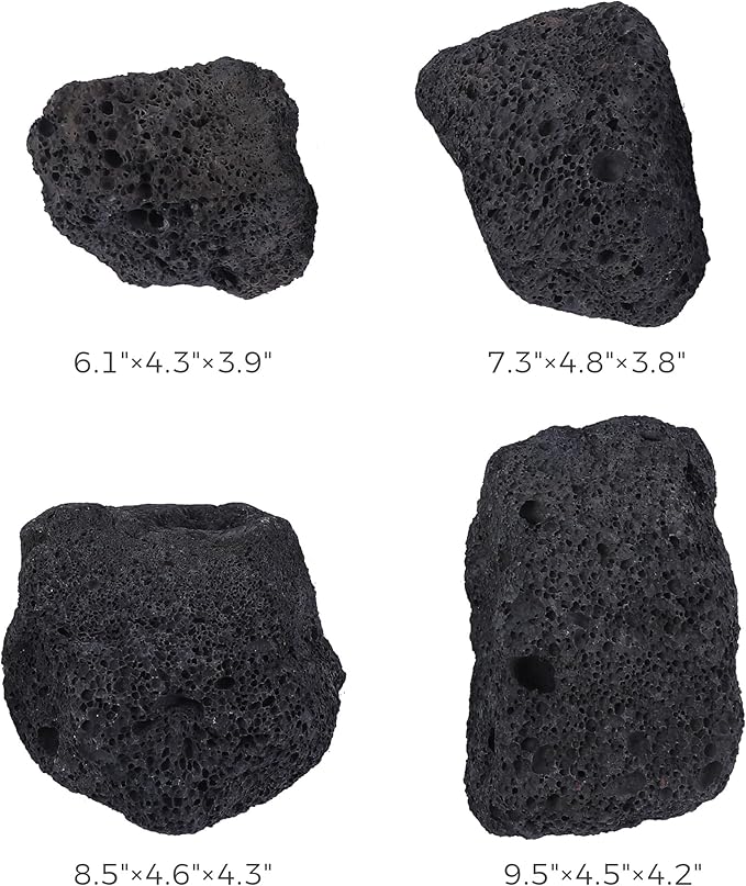 6-8 Inches Large Natural Black Lava Rock 4 PCS Aquarium Rocks for Aquascaping, Aquarium Landscaping, Terrariums, Fish Tank Decoration, Vivariums, Paludarium, Reptile and Amphibian Enclosures-PawvioPets