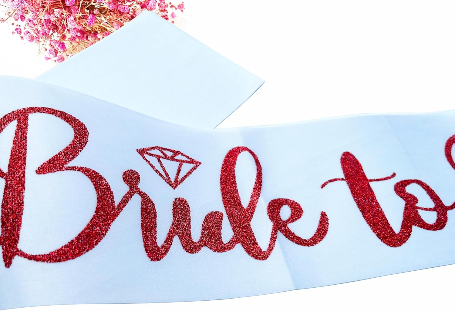 Bride to Be Sash, Bachelorette Party Sash for Bridal Shower Wedding Party Favors Accessories Supplies Engagement Gifts,White Satin with Glitter Letter Red