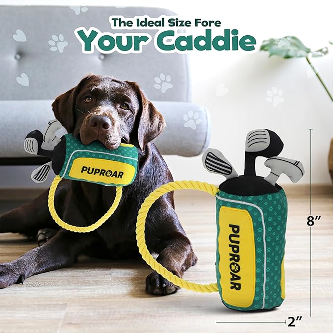 Golf Dog Toy – Birthday Dog Toy, Funny Plush Squeaky Puppy Gift with Rope & Crinkle, Golf Bag Gift-PawvioPets