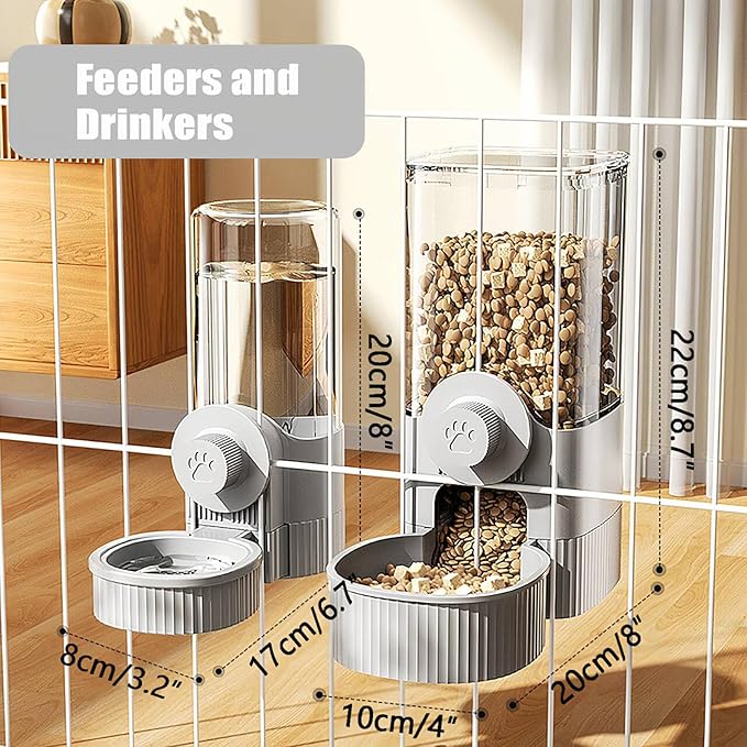 GKYZBB Hanging Automatic Food Water Dispenser,Rabbit Feeder Guinea Pig Water Bottle Food Feeder for Ferret Guinea Pig Rabbit Bunny Cage Accessories (Grey, 520ml+1200ml)-PawvioPets