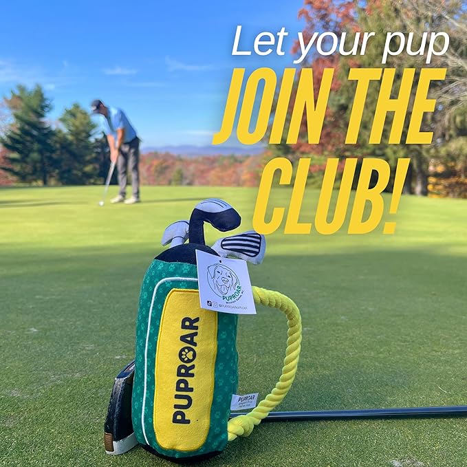 Golf Dog Toy – Birthday Dog Toy, Funny Plush Squeaky Puppy Gift with Rope & Crinkle, Golf Bag Gift-PawvioPets