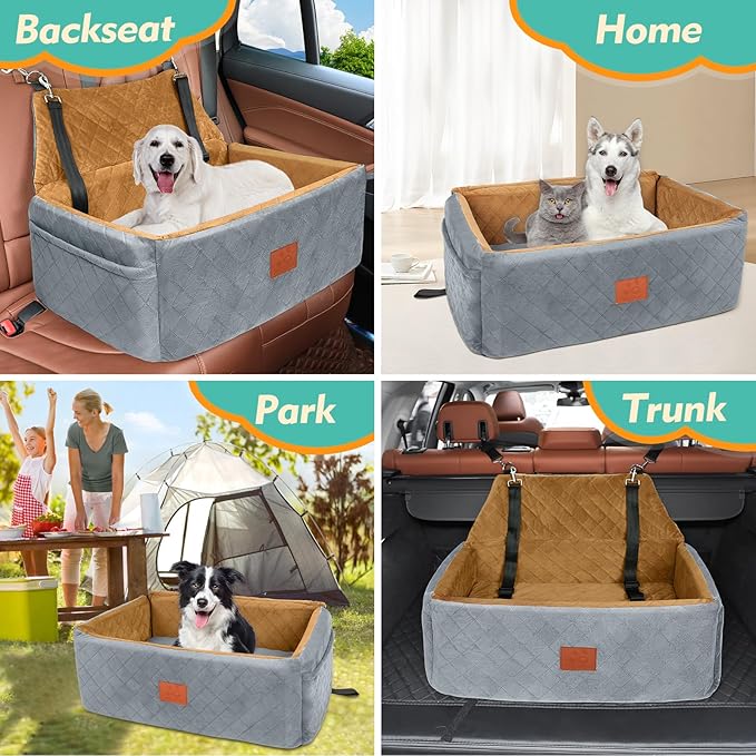 Dog Car Seat for Large Medium Dogs,Washable Pet Carseat Under 55 lbs or 2 Small Dogs,Dog Booster Seat with Thick Cushion,2 Safety Leashes-PawvioPets