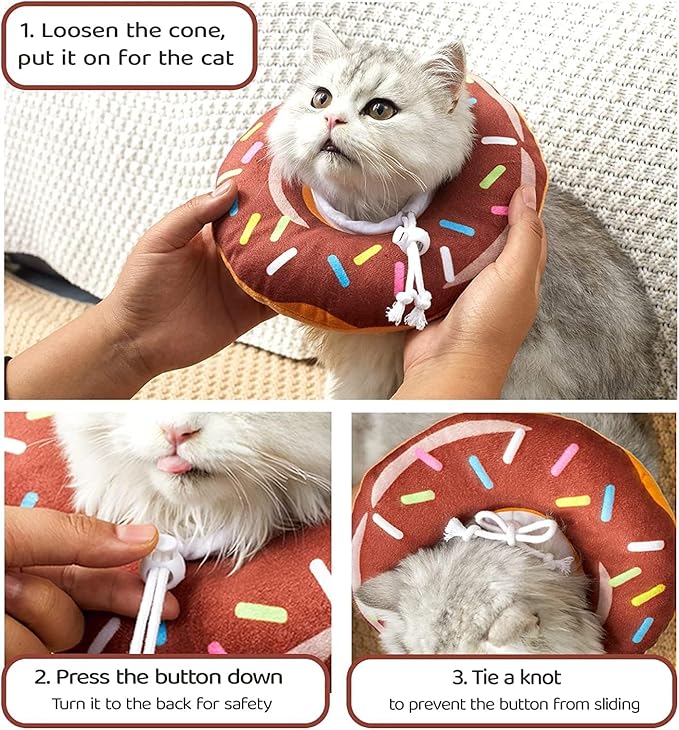 Amakunft Adjustable Cat Cone Collar Soft, Cat Recovery Collar, Cone for Cat After Surgery, Cat Neck Cone, Elizabethan Collar for Cat and Kitten (Donut S (Neck: 5"-10"))-PawvioPets