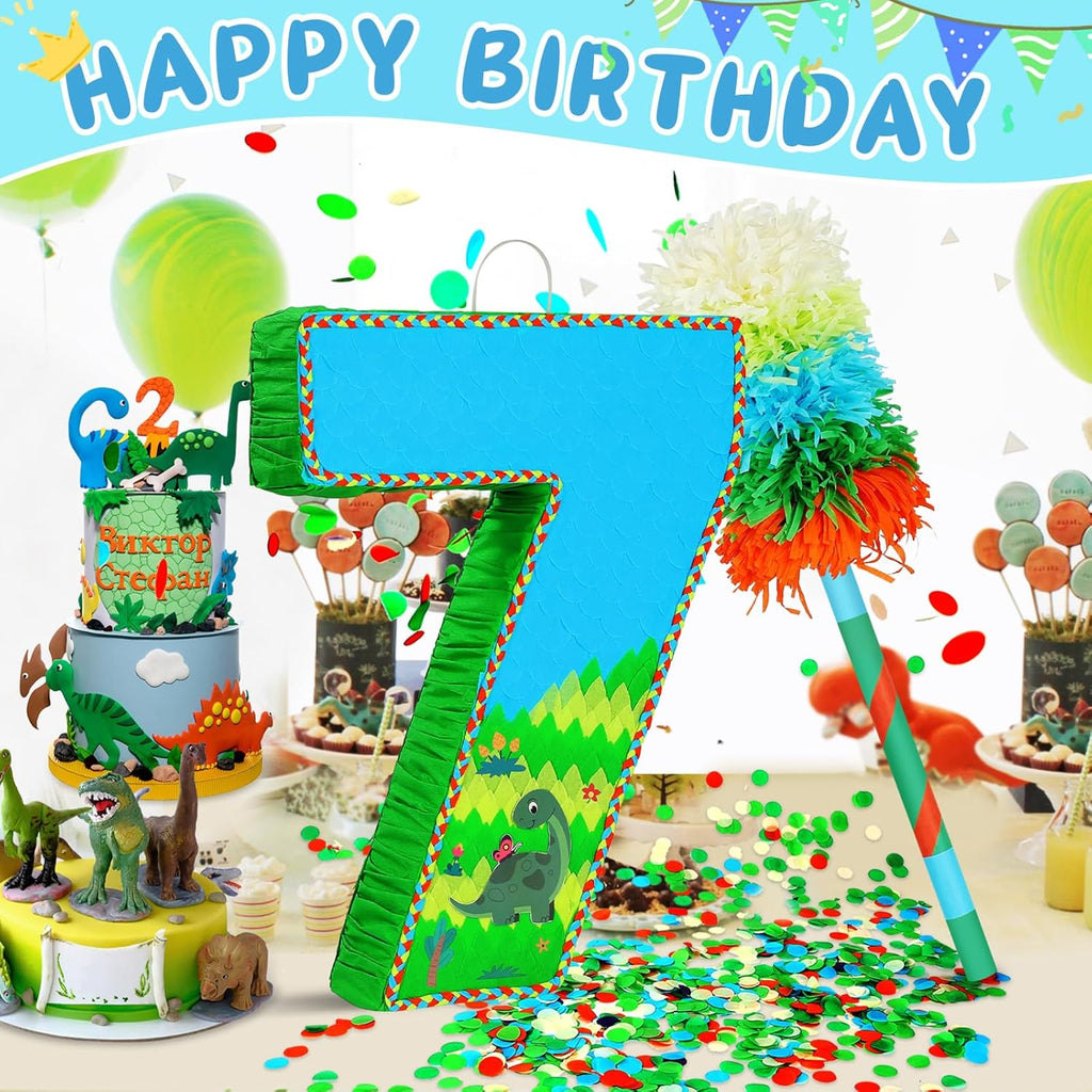 Number 7 Pinata for Birthday Party Decorations, Jungle Dinosaur Piñata Games Toy (7th)