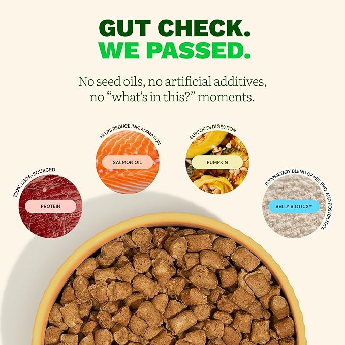 Get Joy Gut Health Fresh Freeze Dried Raw Meal, Beef Recipe, 32 Ounce Bag, Dog Food for Dogs of All Breeds and Life Stages, PhD Animal Nutritionist Formulated, USDA Beef, Made in USA-PawvioPets