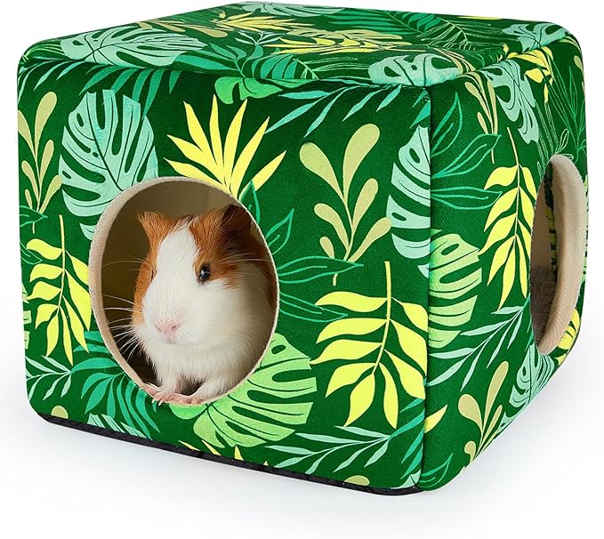 Bienbee Guinea Pig Hideout, Washable Guinea Pigs House Cozy Guinea Pigs Bed for Small Pet Bunny/Rabbit/Hamster/Chinchilla Guinea Pig Accessories Green Leaf-PawvioPets