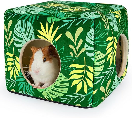 Bienbee Guinea Pig Hideout, Washable Guinea Pigs House Cozy Guinea Pigs Bed for Small Pet Bunny/Rabbit/Hamster/Chinchilla Guinea Pig Accessories Green Leaf-PawvioPets