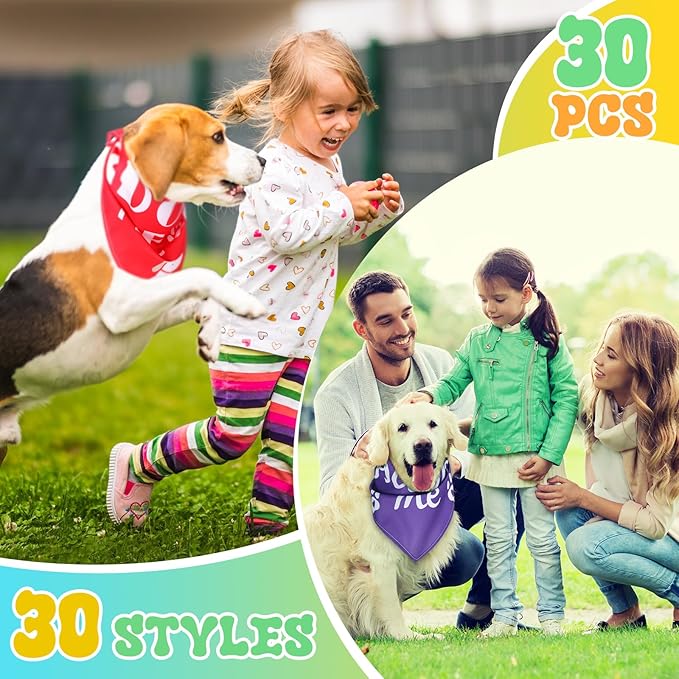 30 Pcs Dog Bandanas Bulk Pet Bibs Colorful Triangle Scarf Pet Bandanas for Medium Large Dogs Spring Summer Birthday Costume Decoration (Adopt Me)-PawvioPets