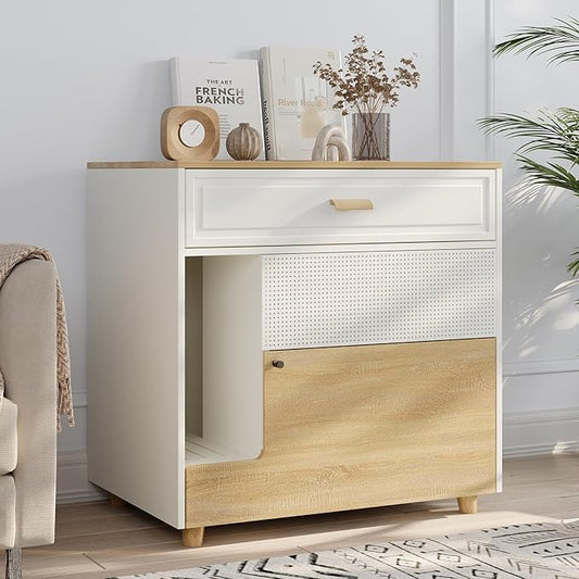Cat Litter Box Enclosure - Indoor Litter Box Furniture Hidden with Drawer and Door - 32"x19"x32"H-PawvioPets