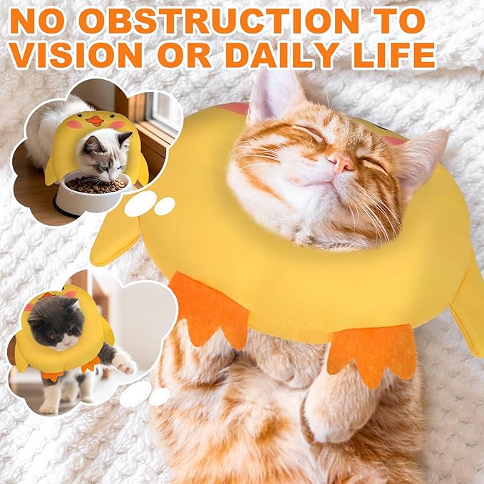 BINGPET Cat Cone Collar Soft,Waterproof Cat Recovery Collar to Stop Licking,Cute Donut Elizabethan e Collar for Cats Kittens Puppies Wound Healing After Surgery(Duck,Small)-PawvioPets