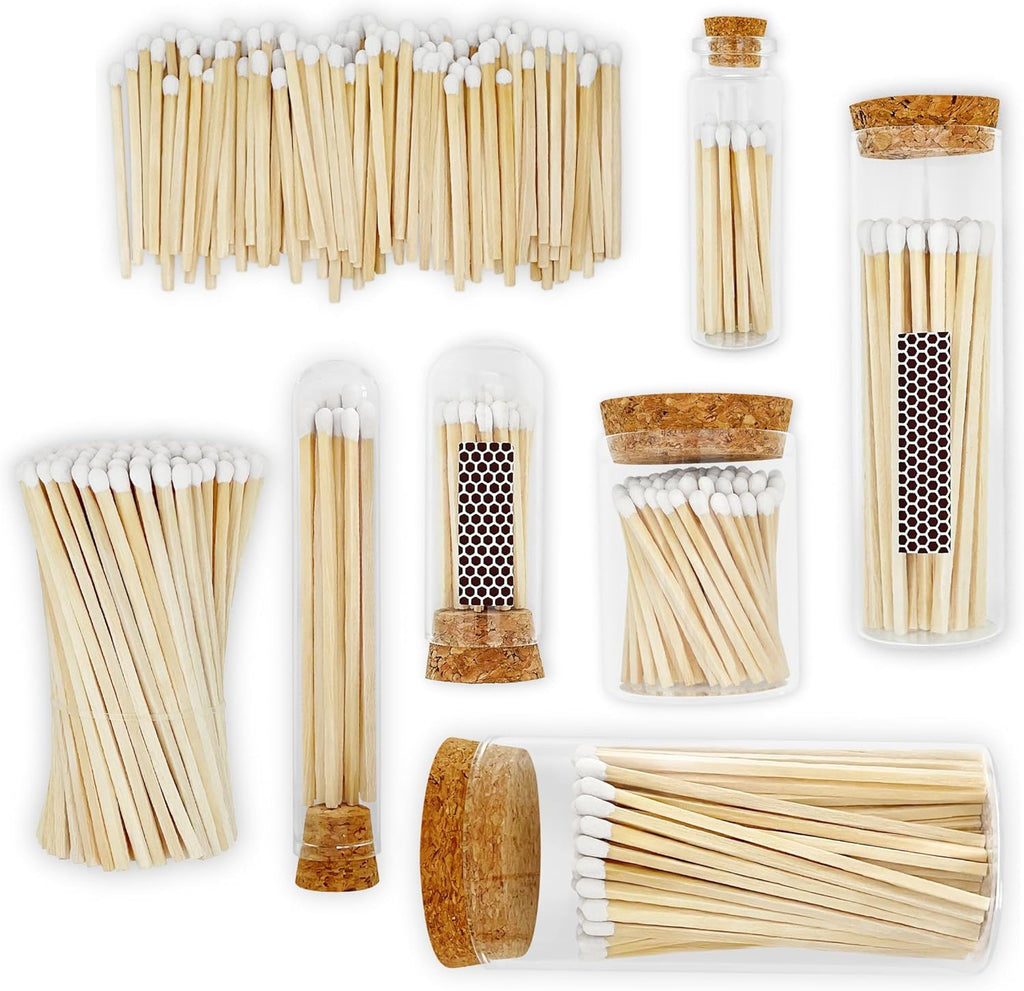 2" Classic White Tip Safety Matches | 200+ Bulk Artisan Matchsticks with Bumble Striker Stickers by Thankful Greetings, Decorative Candle Lighting Accessories, Unique for Home Decor, Gifts, & Events