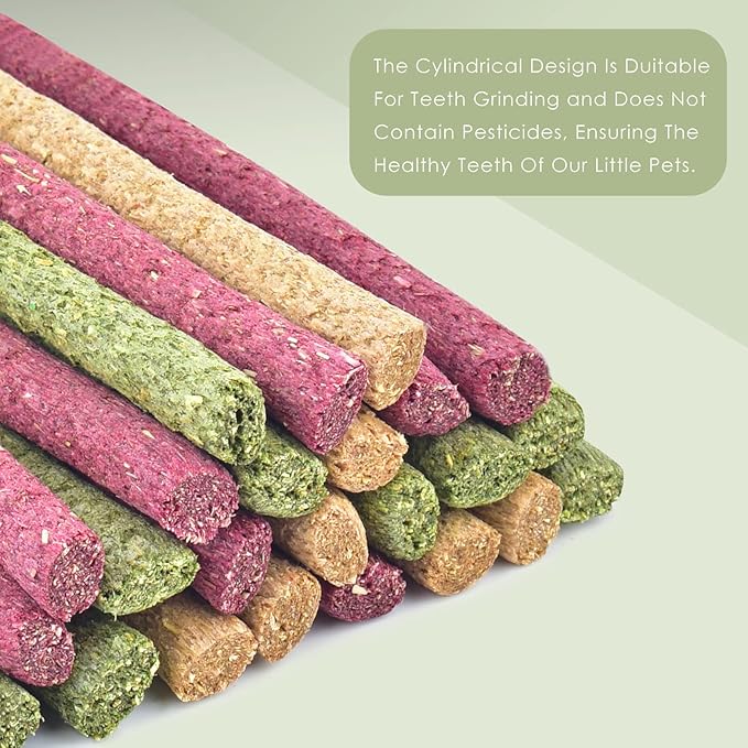 ERKOON Timothy Hay Sticks,Rabbit Chew Toys for Teeth Natural Molar Sticks Rabbits Treats for Bunnies, Chinchilla Guinea Pigs, Gerbil, Hamster (25 Pcs)-PawvioPets