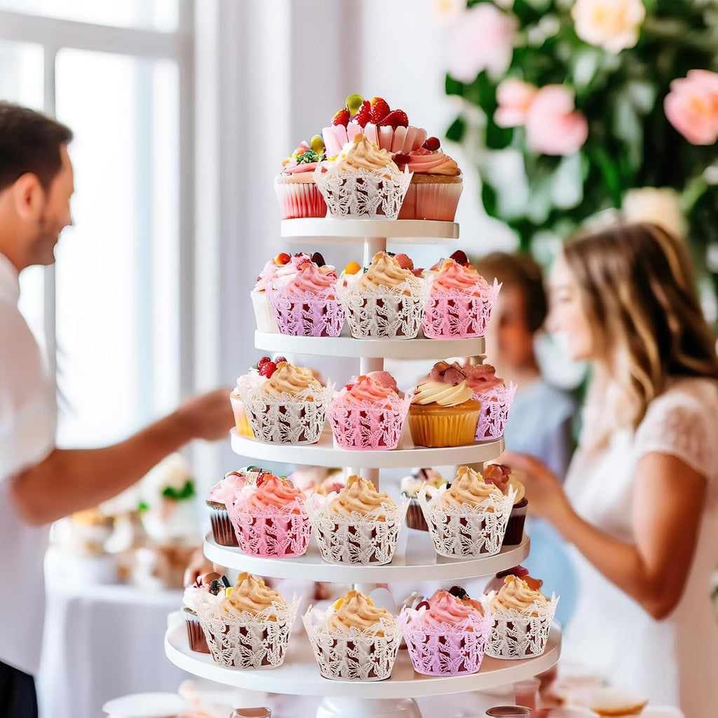 Cupcake Liners, Cupcake Wrappers Artistic Bake Cake Toppers Little Butterfly Flowers Paper White Pink Purple for Wedding Brtyday Party Decoration Pack of 24