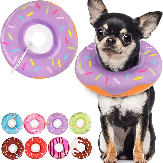 Cat Cone Collar Soft, Cute Cat Donut Collar After Surgery, Adjustable Kitten Recovery Cones to Stop Licking, Lightweight Neck Elizabethan Collars for Cats Kittens (Purple, Large)-PawvioPets