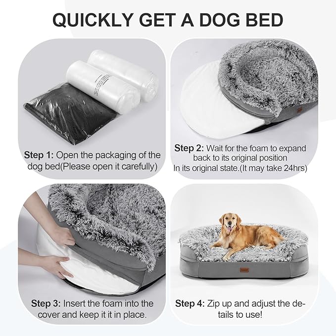 3.7 inch Thickened Orthopedic Dog Beds for Extra Large Dogs, Supportive Dog Sofa Bed with 28D Egg-Crate Foam, Removable Washable Cover, Waterproof Lining, Half-Round Design for Puppy,Senior,Sick-PawvioPets