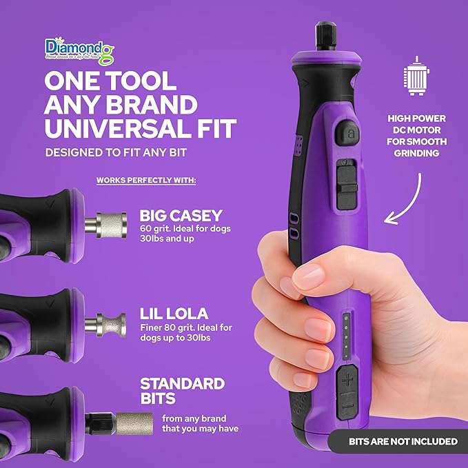 Diamondg Cordless Dog Nail Grinder with Quiet Sound & LED Tip for Large & Small Dogs, 4hrs. Runtime - Electric Dog Nail Trimmer, Heavy Duty Rotary Tool Alternative to Toenail Clippers & Filers-PawvioPets